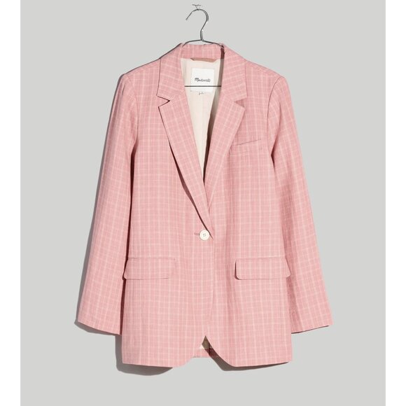 Plaid Larsen Blazer in 100% Linen | Madewell S Cafe Pink - Picture 4 of 6